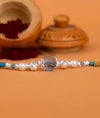 925 Silver Crystal Pearl Rakhi with Blue Thread - Rakhi Gift