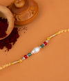 925 Silver Rakhi with Red Green Beads - Rakhi Gift for Brother