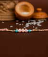 925 Silver Rakhi with Peach Turquoise Beads - Rakhi Gift