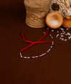 925 Silver Beaded Rakhi with Red Thread - Rakhi Gift for Brother