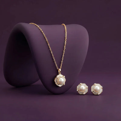 925 Silver Pearl Gold Plated Women's Pendant Set