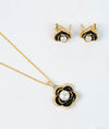 Noire Elegance Floral Pearl Gold Plated Silver Pendant Set
