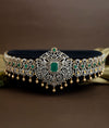 Zarreen Minimalist CZ Silver Oddiyanam with Emerald Accents