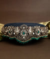 Noore Victorian Silver Oddiyanam with Emerald Accents