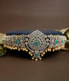 Noorani  CZ-Studded Silver Oddiyanam with Pearl Drops