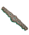 Noore Victorian Silver Oddiyanam with Emerald Accents