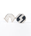 Noir Verite Chevron Inlay CZ Sterling Silver Men’s Button