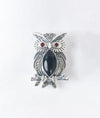 Nocturne Oxidised Silver Owl Brooch with Black Onyx