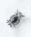 Nocturne Oxidised Silver Owl Brooch with Black Onyx