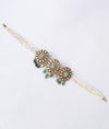 Meher Silver Victorian Floral Necklace with Kundan & Green Accents