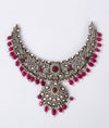 Noorika Silver Victorian Short Necklace with Ruby Droplets