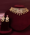 Noorani Silver CZ Choker with Ruby Bloom & Pearl Drops