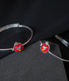 Red Rage Cartoon Face Design Silver Baby Bangles