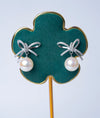 Etoile Eleganza Bow Drop Pearl CZ Silver Studs