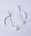 Lunara Gleam Crescent Drop CZ Silver Long Earrings