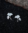 Sakura Whisper Ginkgo Leaf CZ Studded Silver Studs