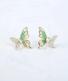 Eclat Papillon Green Enamel Butterfly CZ Silver Stud Earrings