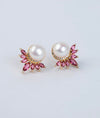 Padma Ruby Petal & Pearl CZ Silver Studs