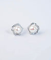 Lune Eclat Sculpted Floral Pearl CZ Silver Studs