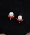 Padma Ruby Petal & Pearl CZ Silver Studs