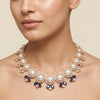 925 Silver Pearl and Blue Sapphire CZ Party Wear Necklace